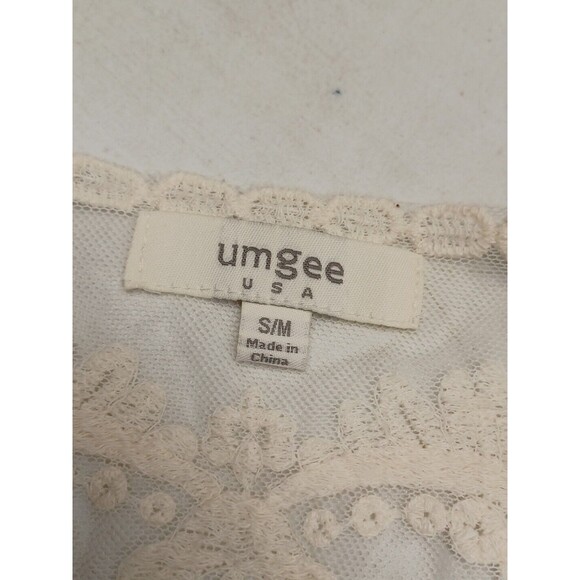 Umgee Women's Short Sleeve See Through Lace Floral Detailed Top Ivory S/M - Picture 8 of 10